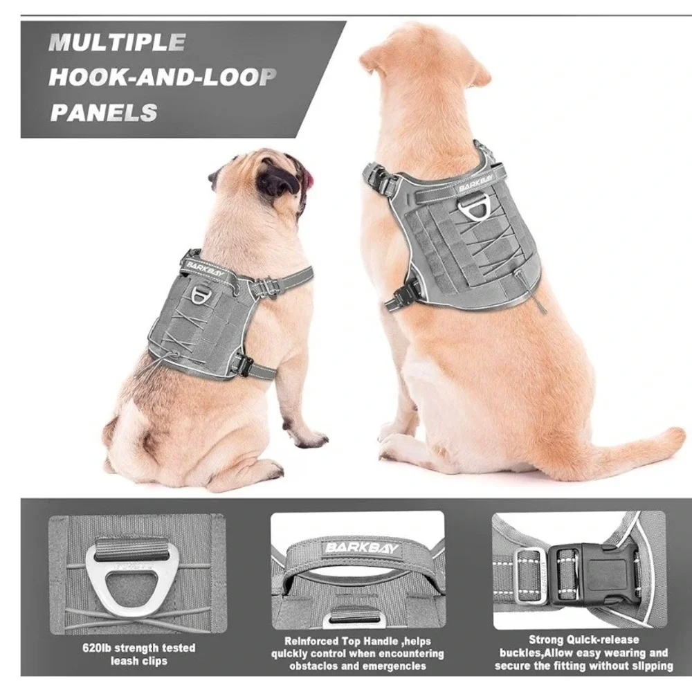Barkbay Tactical Dog Harness Grey Small Military Service Weighted MOLLE Vest
